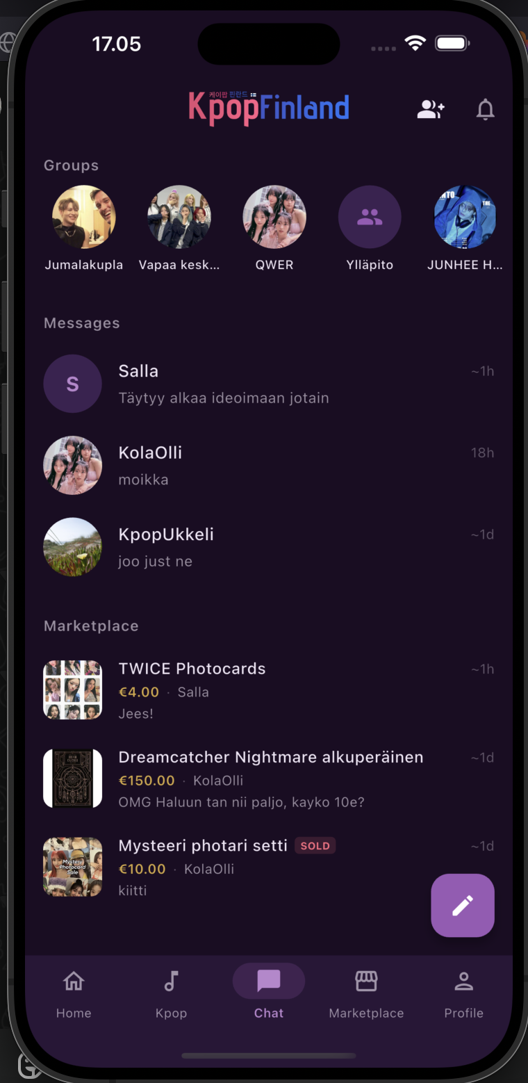 KpopFinland chat-näkymä